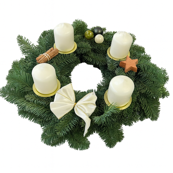 Echter Adventskranz rund Ø 30cm rot mit 4 Kerzen natürlicher Tannenkranz Adventsgesteck