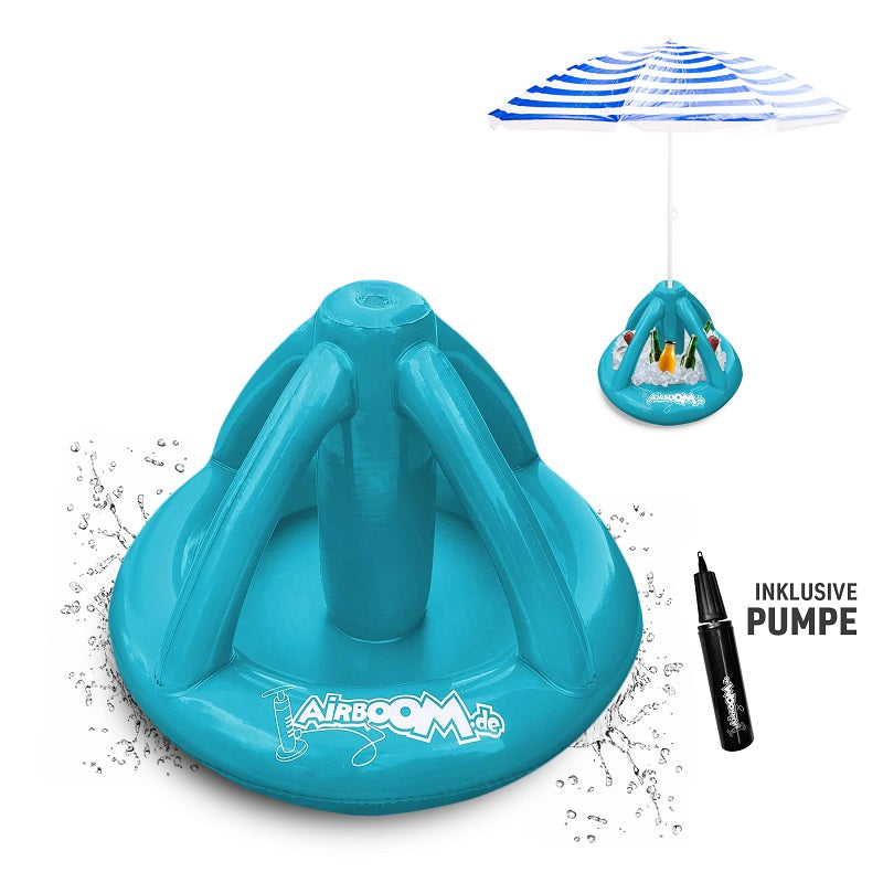 Double Pack Airboom & Pumpe – Der aufblasbare Sonnenschirmständer mit Getränkekühler für den Strand