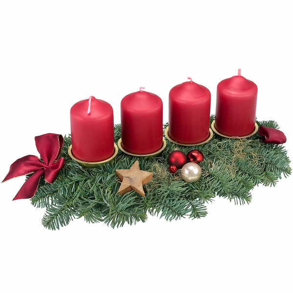 Echter Adventskranz länglich 45cm rot mit 4 Kerzen natürlicher Tannenkranz Adventsgesteck