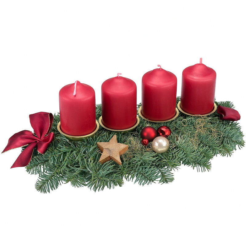 Echter Adventskranz länglich 45cm rot mit 4 Kerzen natürlicher Tannenkranz Adventsgesteck