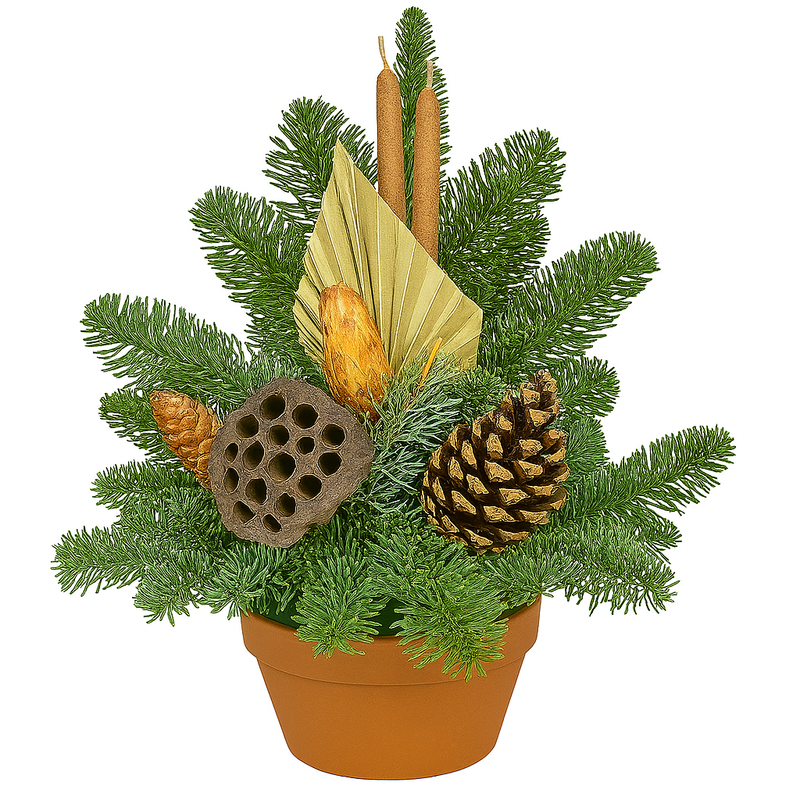 Grabschale Natur Hochwertiges Allerheiligengesteck mit Topf aus Naturmaterialien Grabdeko Totensonntag