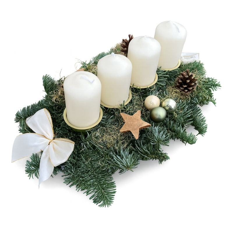 Echter Adventskranz länglich 45cm rot mit 4 Kerzen natürlicher Tannenkranz Adventsgesteck