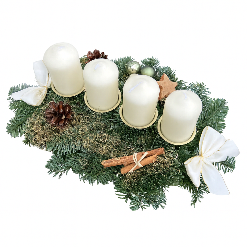 Echter Adventskranz länglich 45cm rot mit 4 Kerzen natürlicher Tannenkranz Adventsgesteck