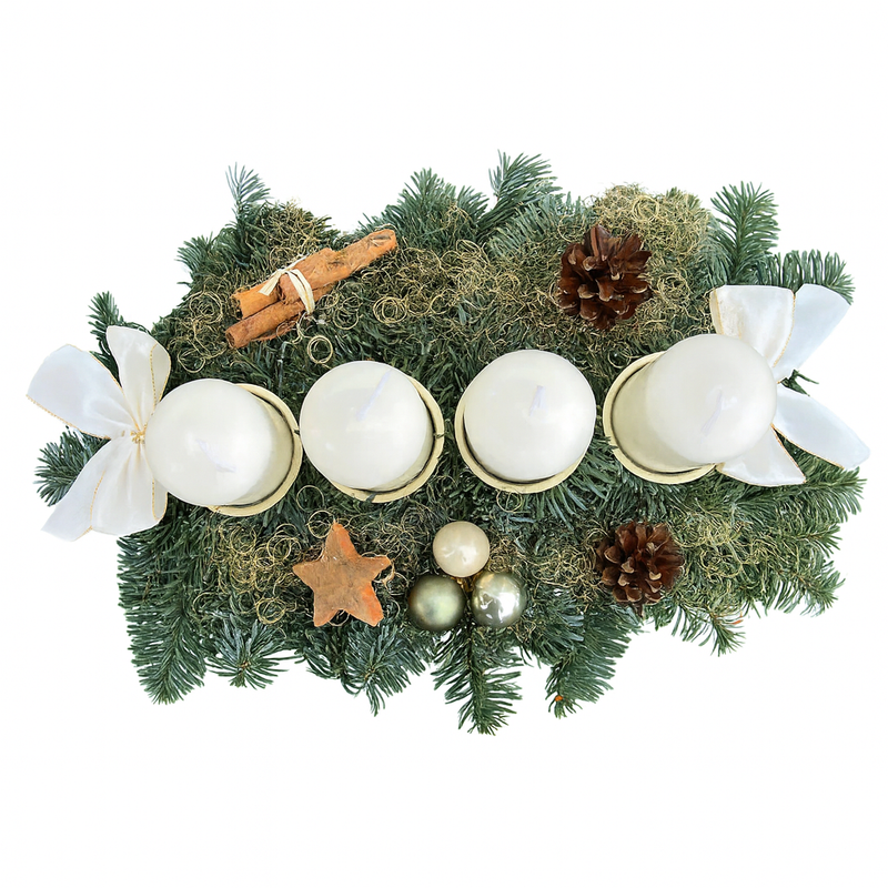 Echter Adventskranz länglich 45cm rot mit 4 Kerzen natürlicher Tannenkranz Adventsgesteck